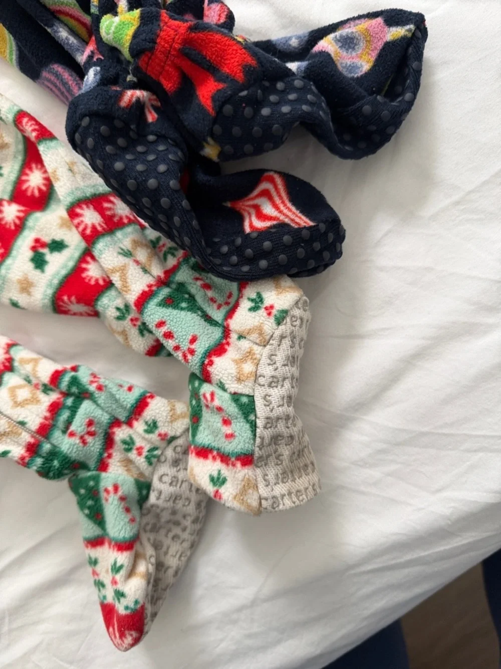 Old Navy Kids Holiday Footed One-Piece Pajama in Red, Green & Navy